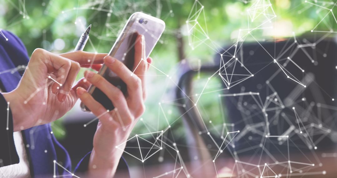 Technology and Nature Concept with Smartphone User in Green Outdoor Space