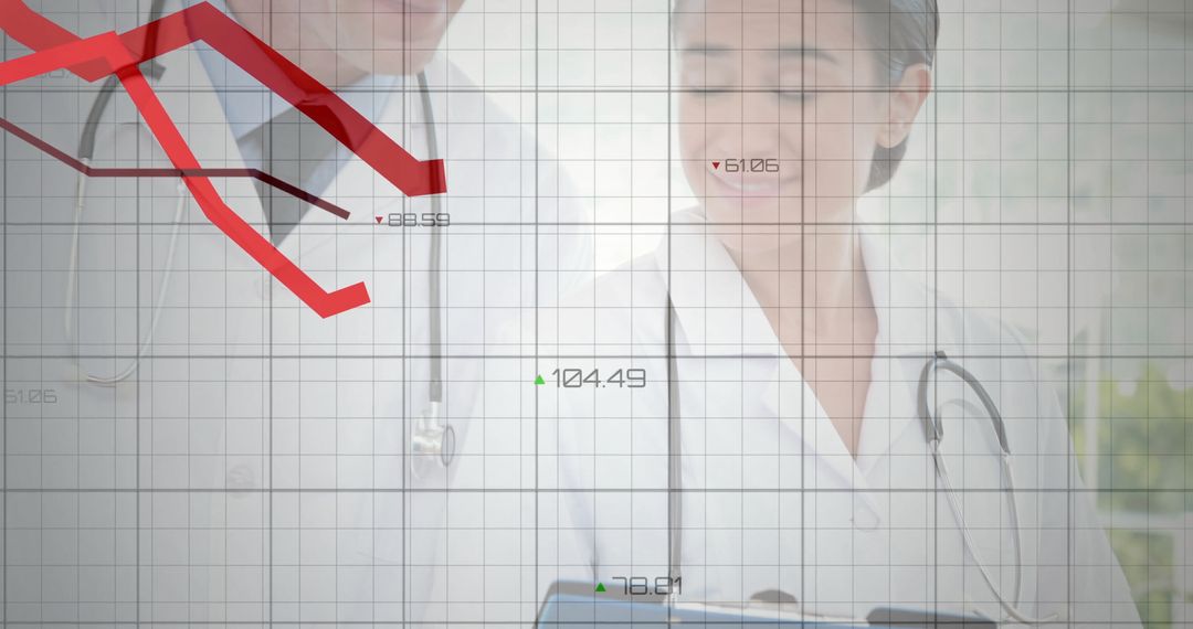 Doctors Analyzing Data on Digital Tablet with Graph Overlay