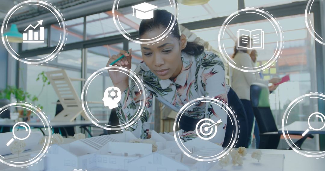 Focused Businesswoman Analyzing Architectural Model Concept