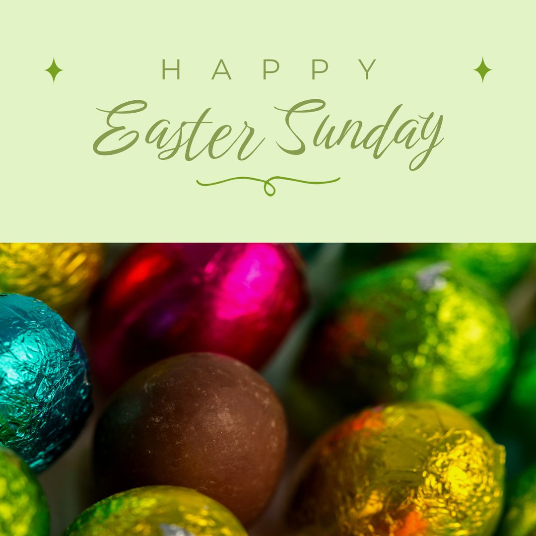 Happy Easter Sunday Greeting with Colorful Wrapped Chocolate Eggs - Download Free Stock Templates Pikwizard.com