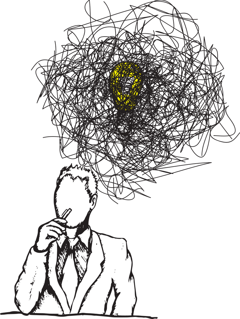 Abstract Thinking Light Bulb on Transparent Background