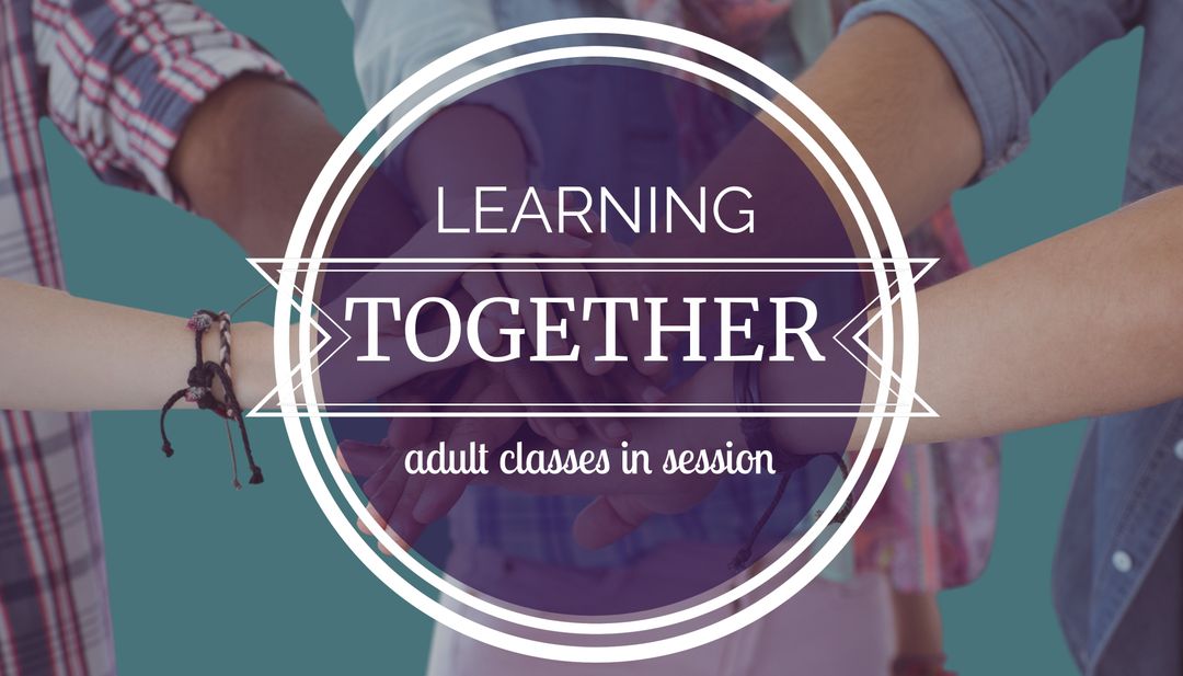 Diverse Adult Group Joining Hands for Lifelong Learning and Unity