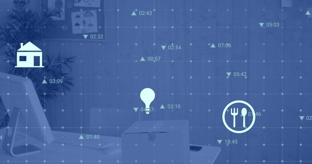 Digital Interface Icons on Grid Network in Office Environment