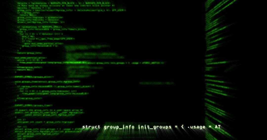 Green Code Text with Tunnel Effect Highlighting Digital Futuristic Atmosphere