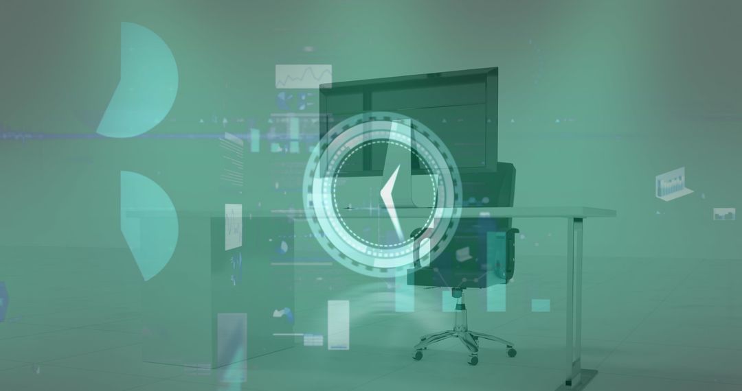 Digital Clock Overlay on Modern Office Workspace