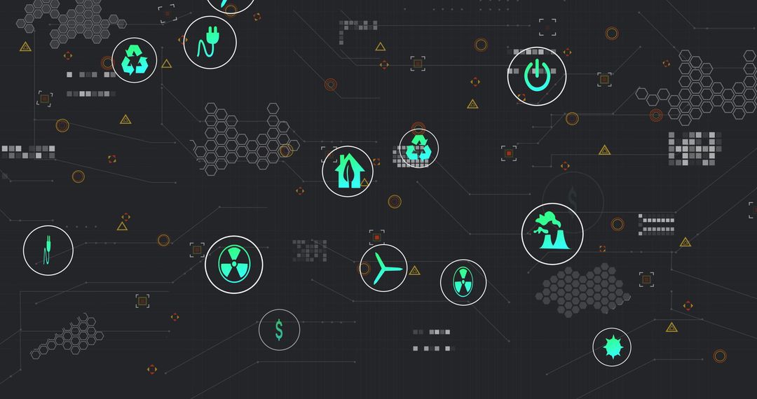 Futuristic Circuit Board Design with Eco-Friendly Icons