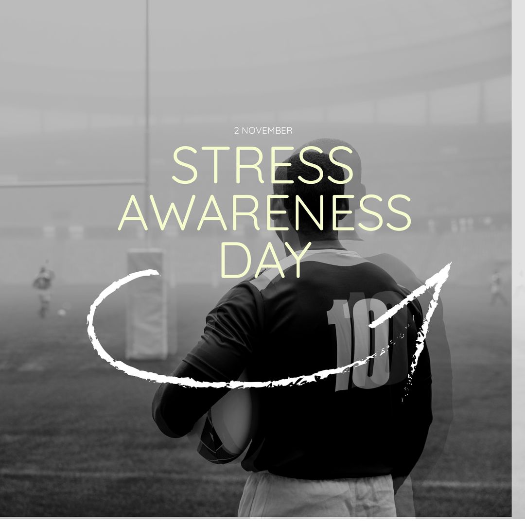 Composition of stress awareness day text over african american rugby player at stadium - Download Free Stock Templates Pikwizard.com