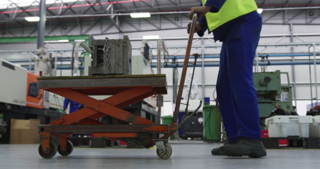 Industrial Worker Operating Pallet Jack in Modern Factory - Free Images, Stock Photos and Pictures on Pikwizard.com