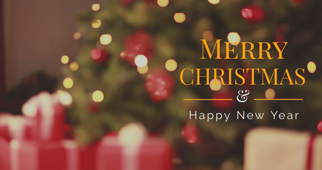 Christmas Greetings with Tree and Presents in Soft Focus