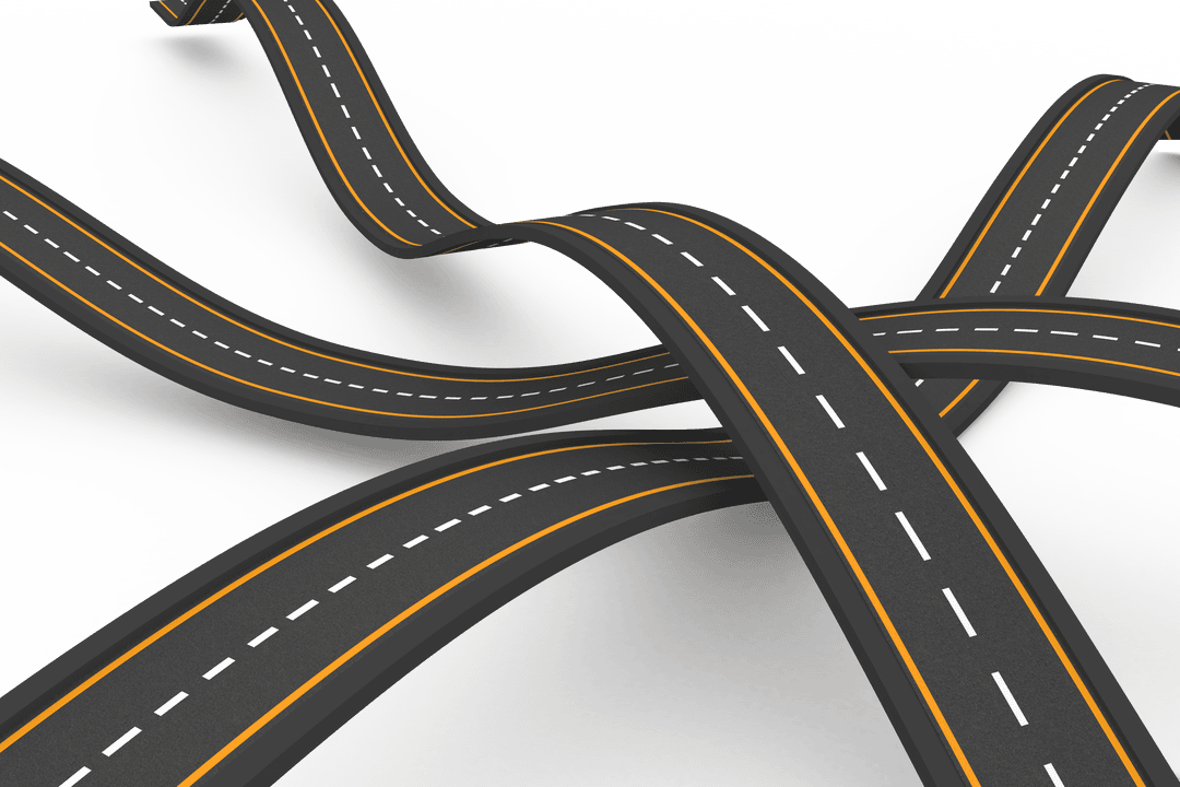 Floating Multilane Roads on Transparent Background