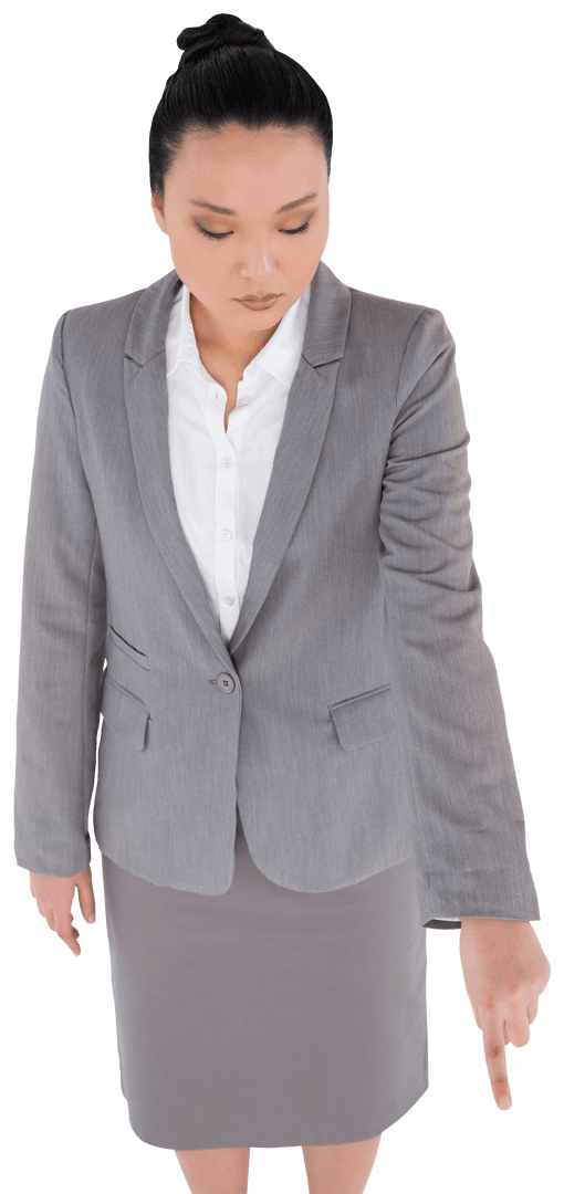 Asian Businesswoman Pointing for Virtual Interaction Transparent Background
