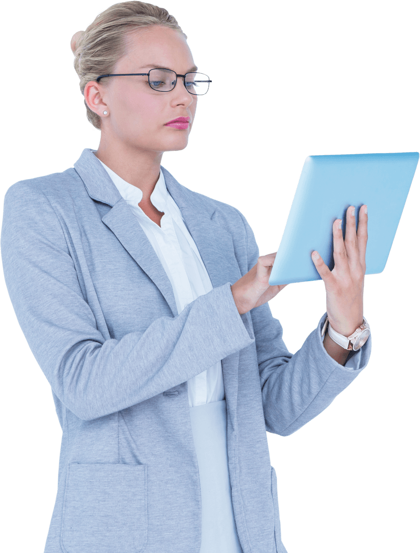Transparent Background Businesswoman Using Digital Tablet