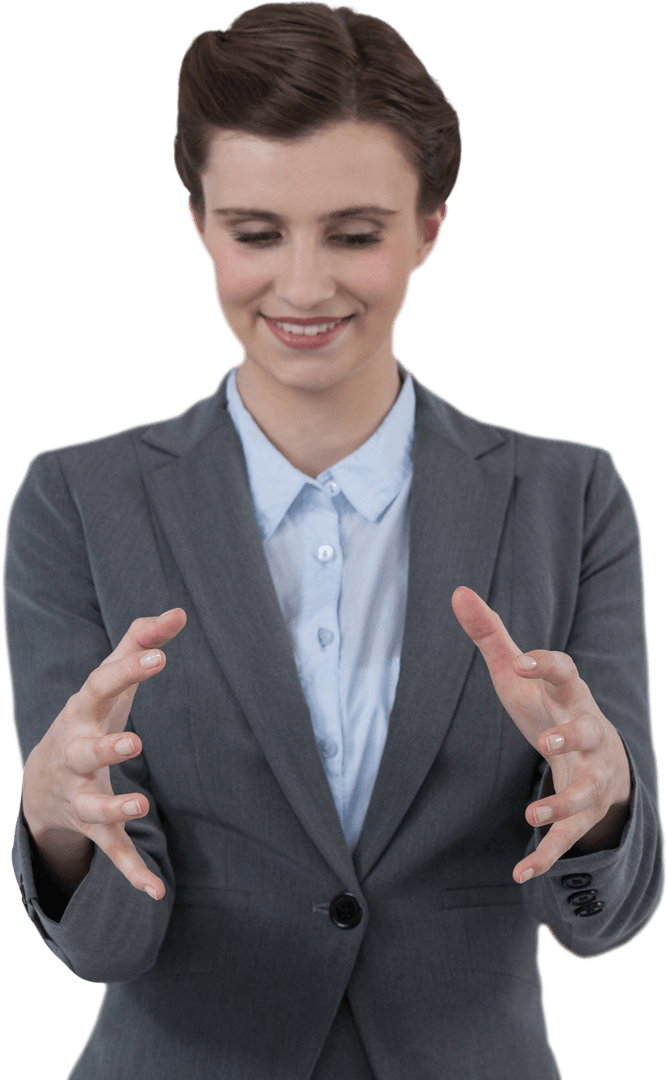 Transparent Background Holding Imaginary Object Confident Businesswoman