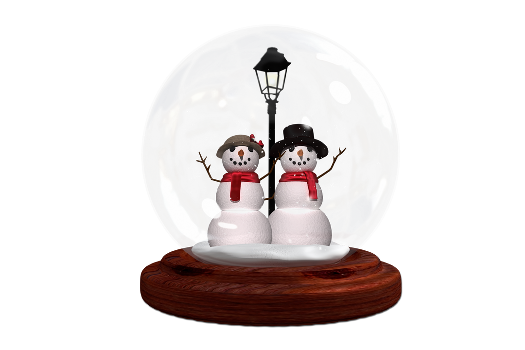 Transparent snow globe with happy snow couple and lamp post - Download Free Stock Images Pikwizard.com