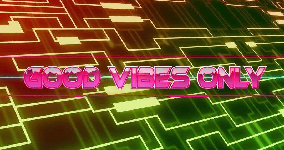 Good Vibes Only Neon Text in Futuristic Digital Environment