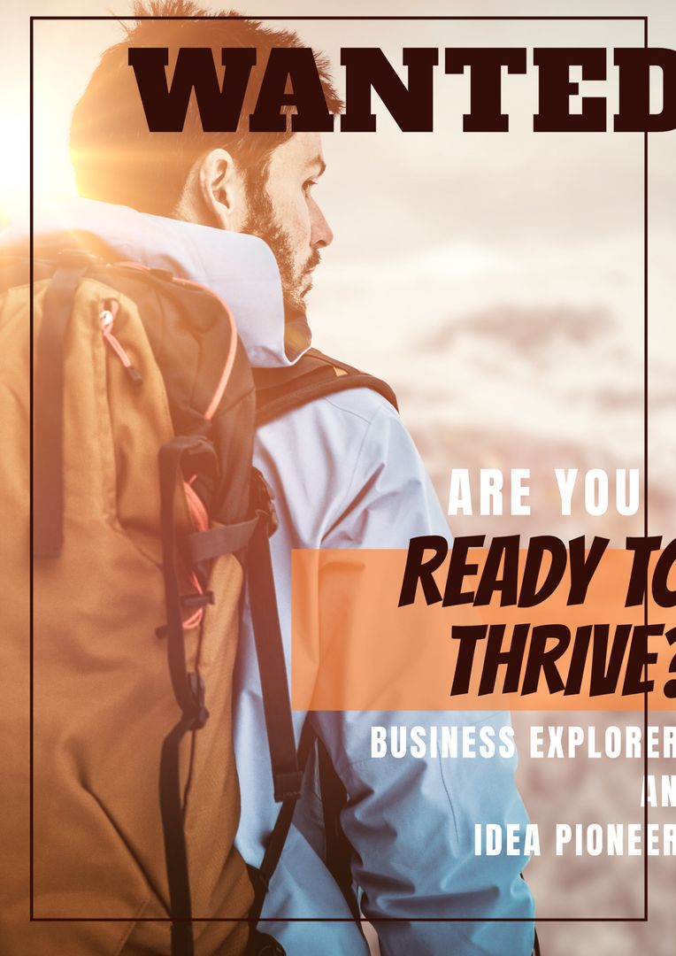 Adventurous Explorer with Backpack Journeying Towards Horizon