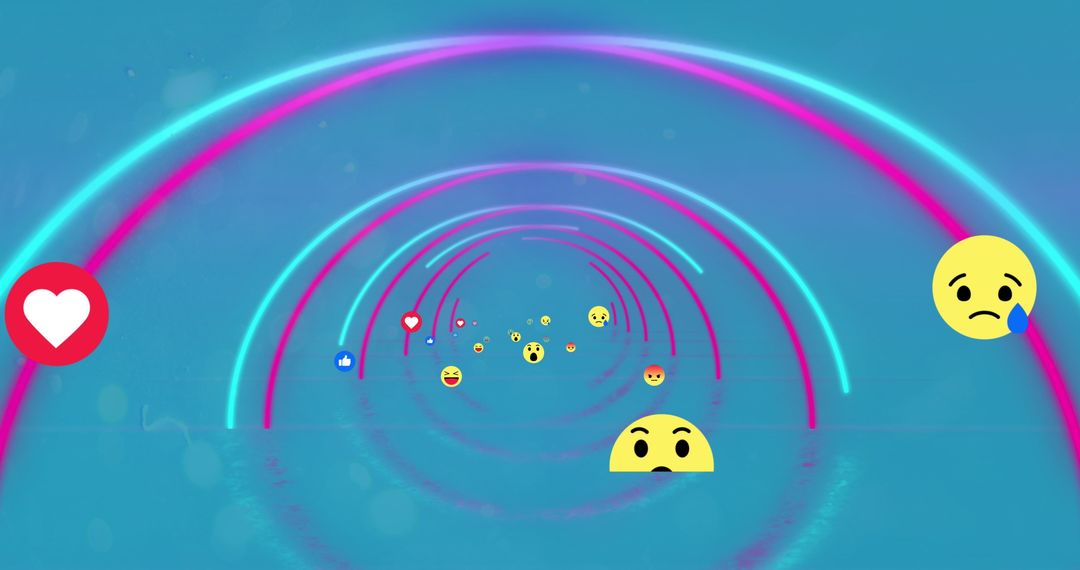 Emojis Floating in Neon Tunnel Signifying Online Mood Voyage
