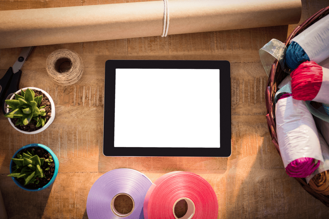 Craft Workspace Scene with Tablet and Transparent Center