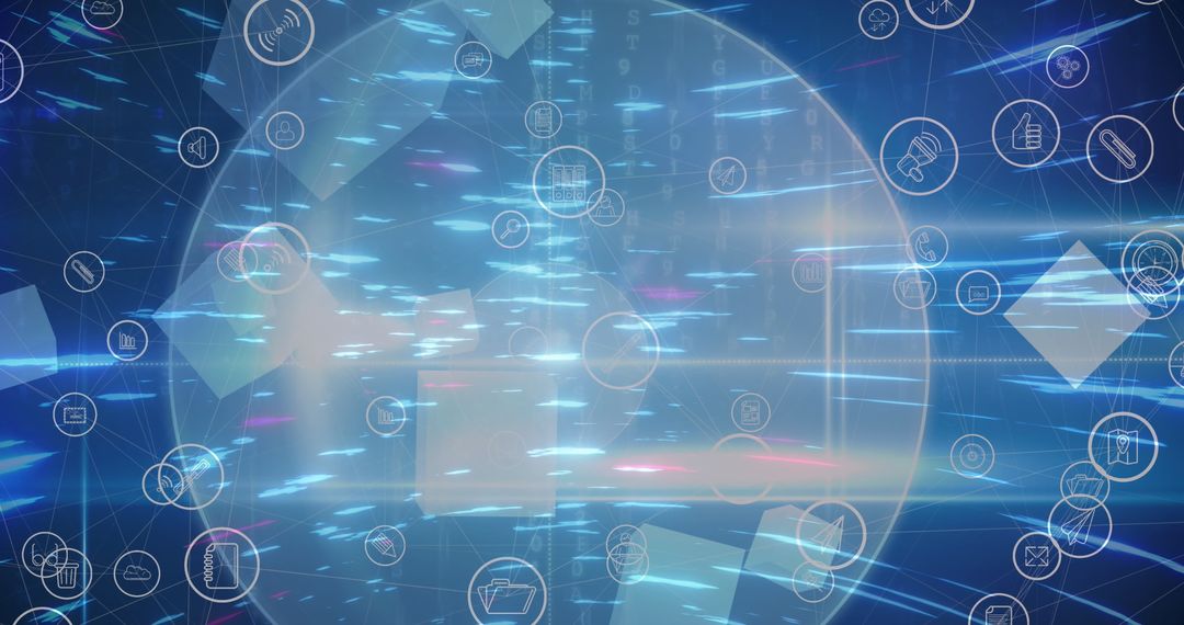 Digital Interface with Glowing Light Trails and Globe