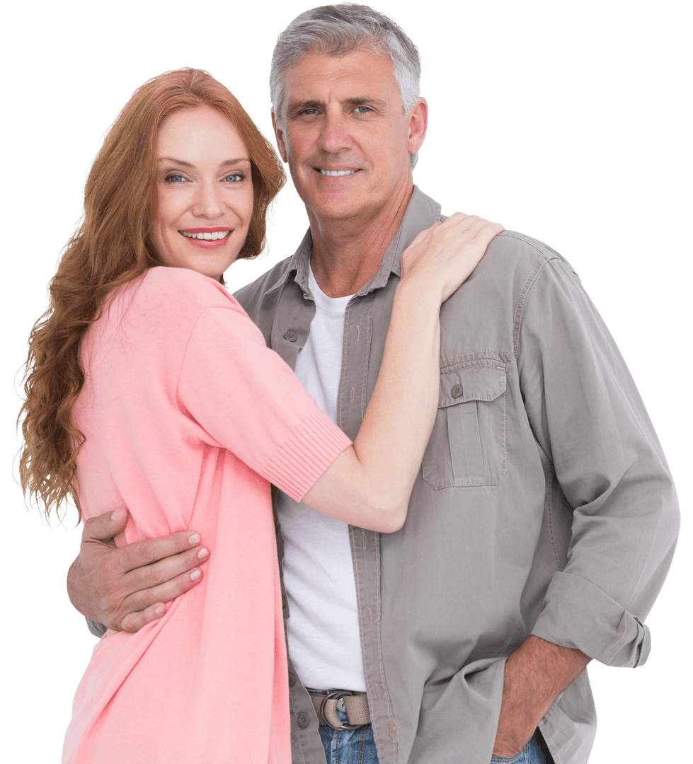 Transparent Happy Couple Embracing and Smiling