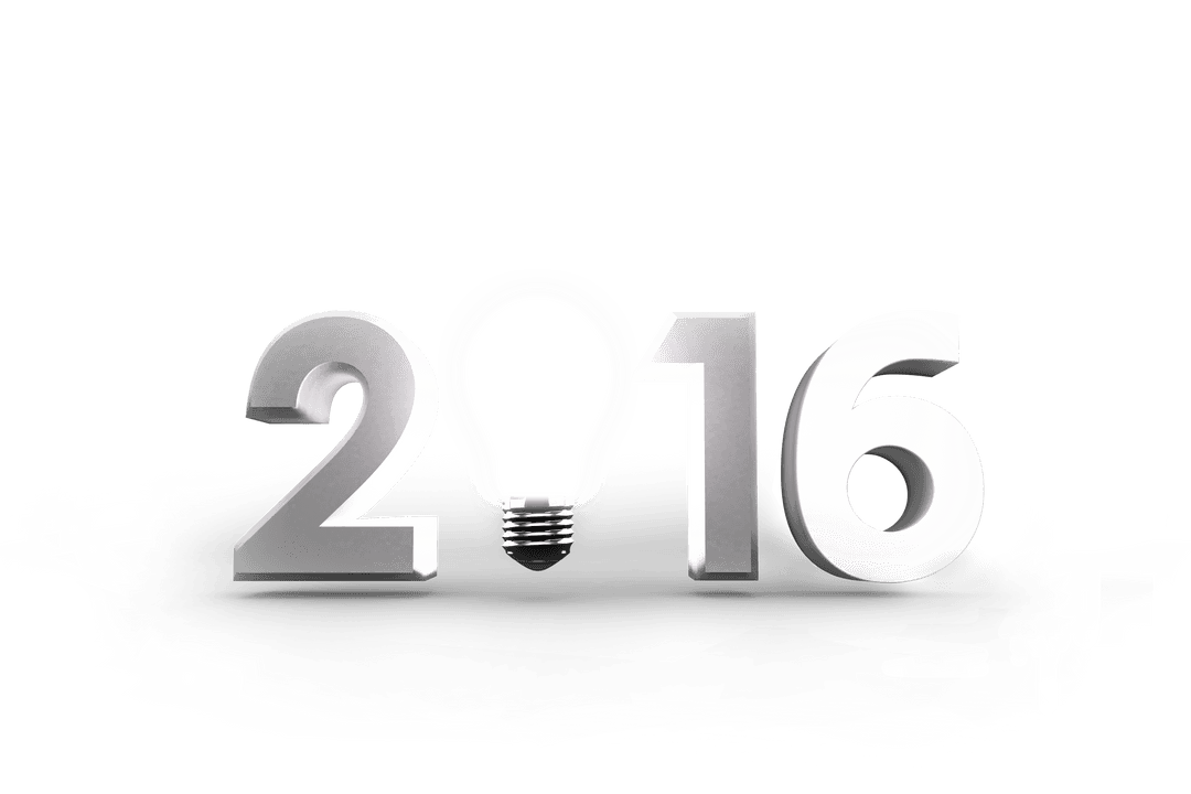 Transparent 2016 Numerals With Glowing Light Bulb Design on PNG