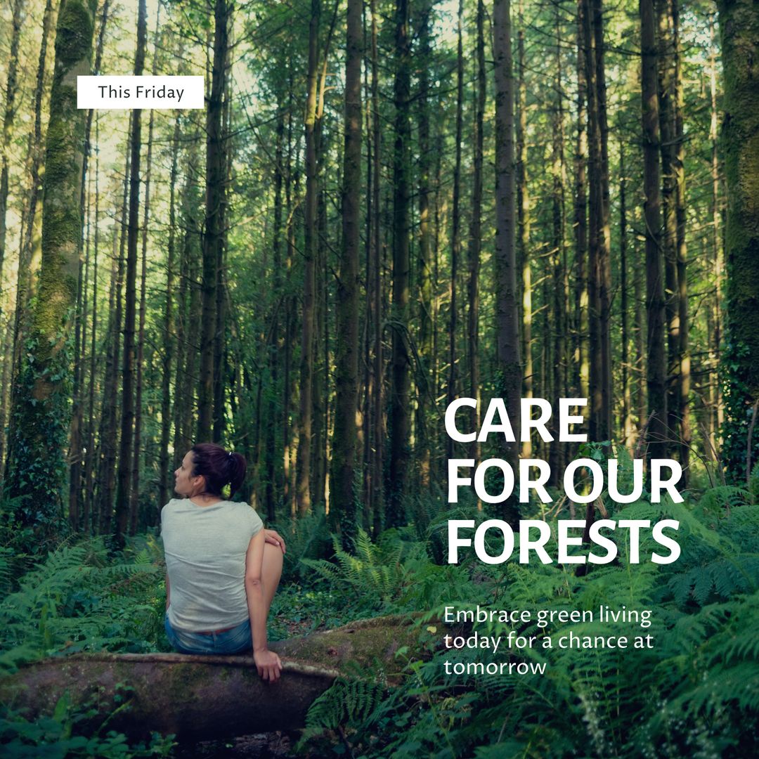 Woman Enjoying Peaceful Forest Promoting Conservation