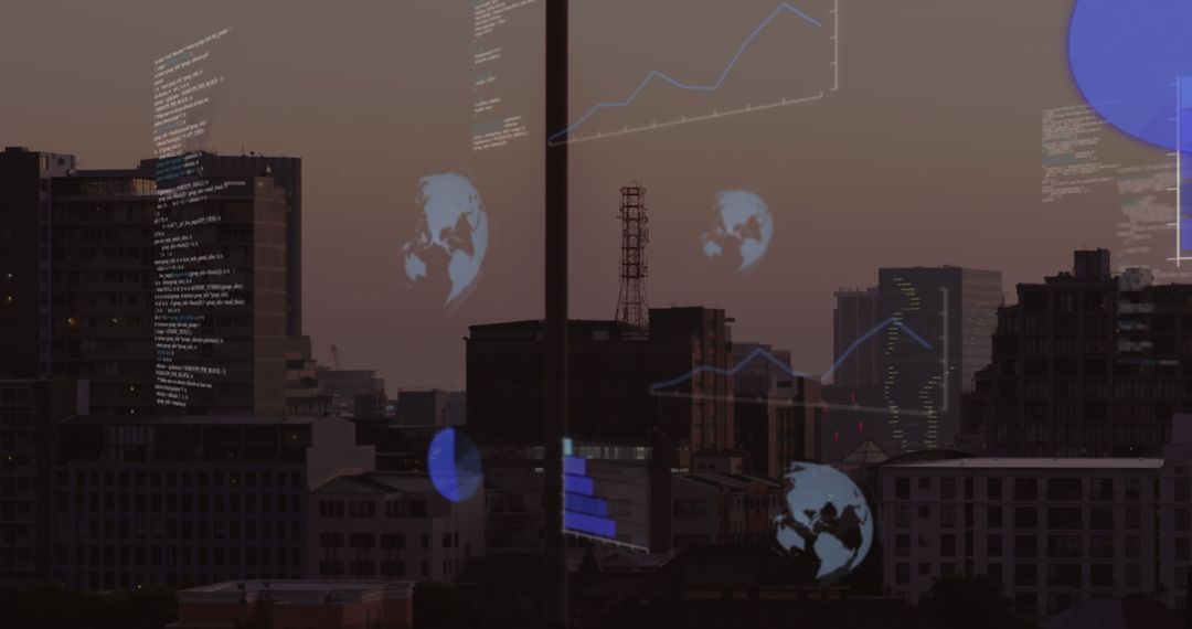 Futuristic Data Interface Over City at Dusk