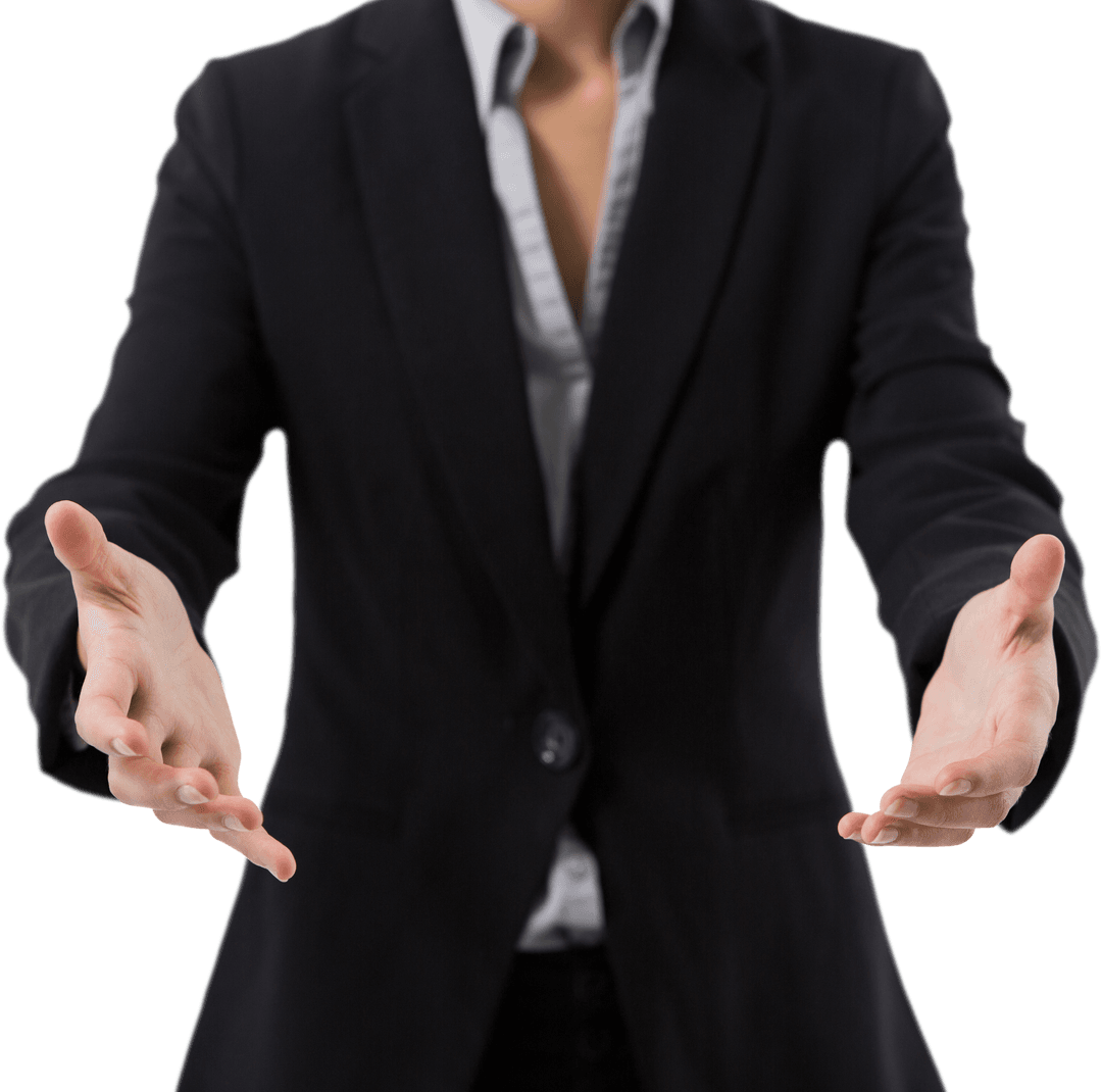 Businesswoman Holding Transparent Object in Presentation Gesture