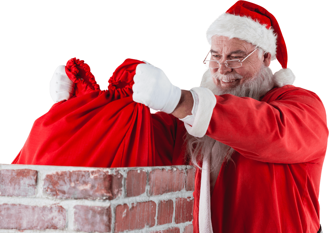 Transparent Santa Claus Storing Gift Bag Inside Chimney