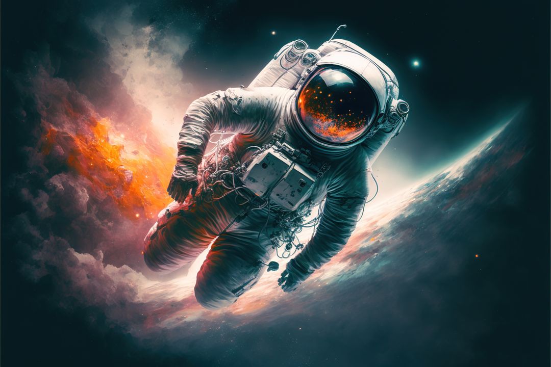 Astronaut Floating in Space with Cosmic Background