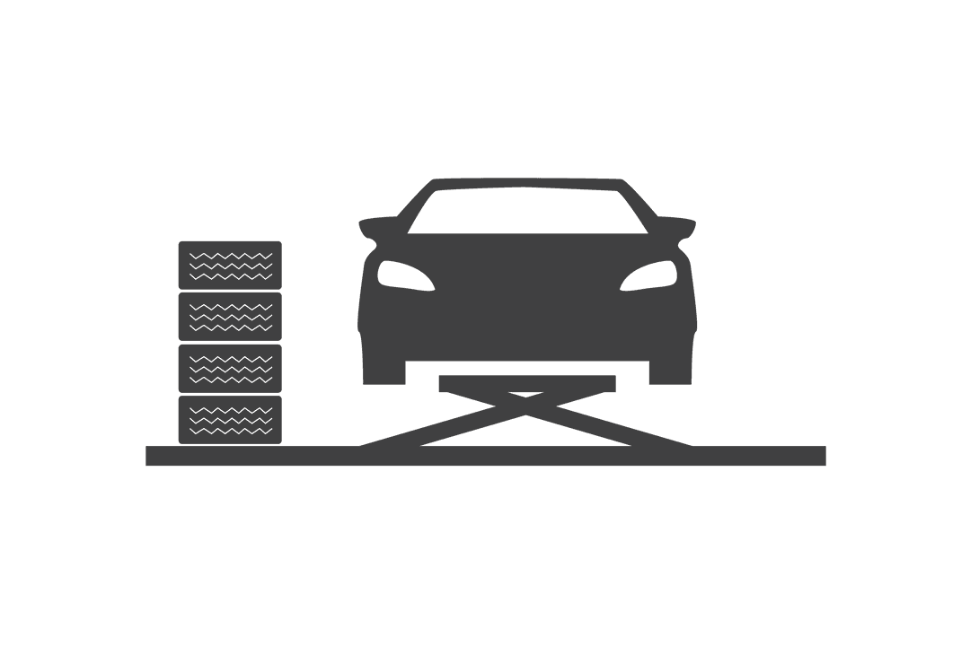 Transparent PNG Car Lift with Tires for Auto Mechanics