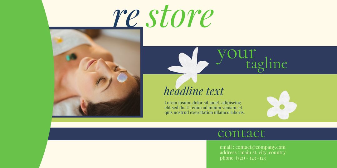 Spa Wellness Ad Design with Relaxed Woman Enjoying Facial Treatment