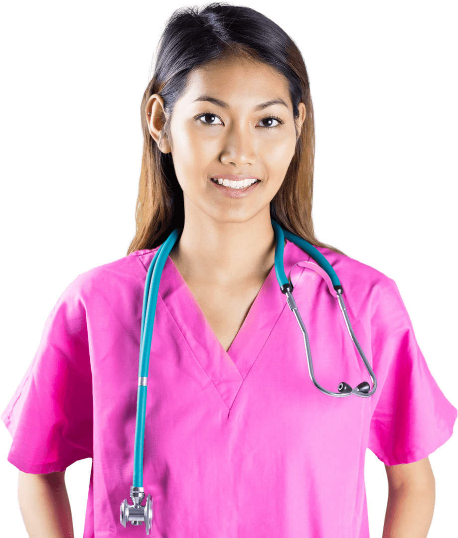 Smiling Asian Nurse with Stethoscope Transparent Background