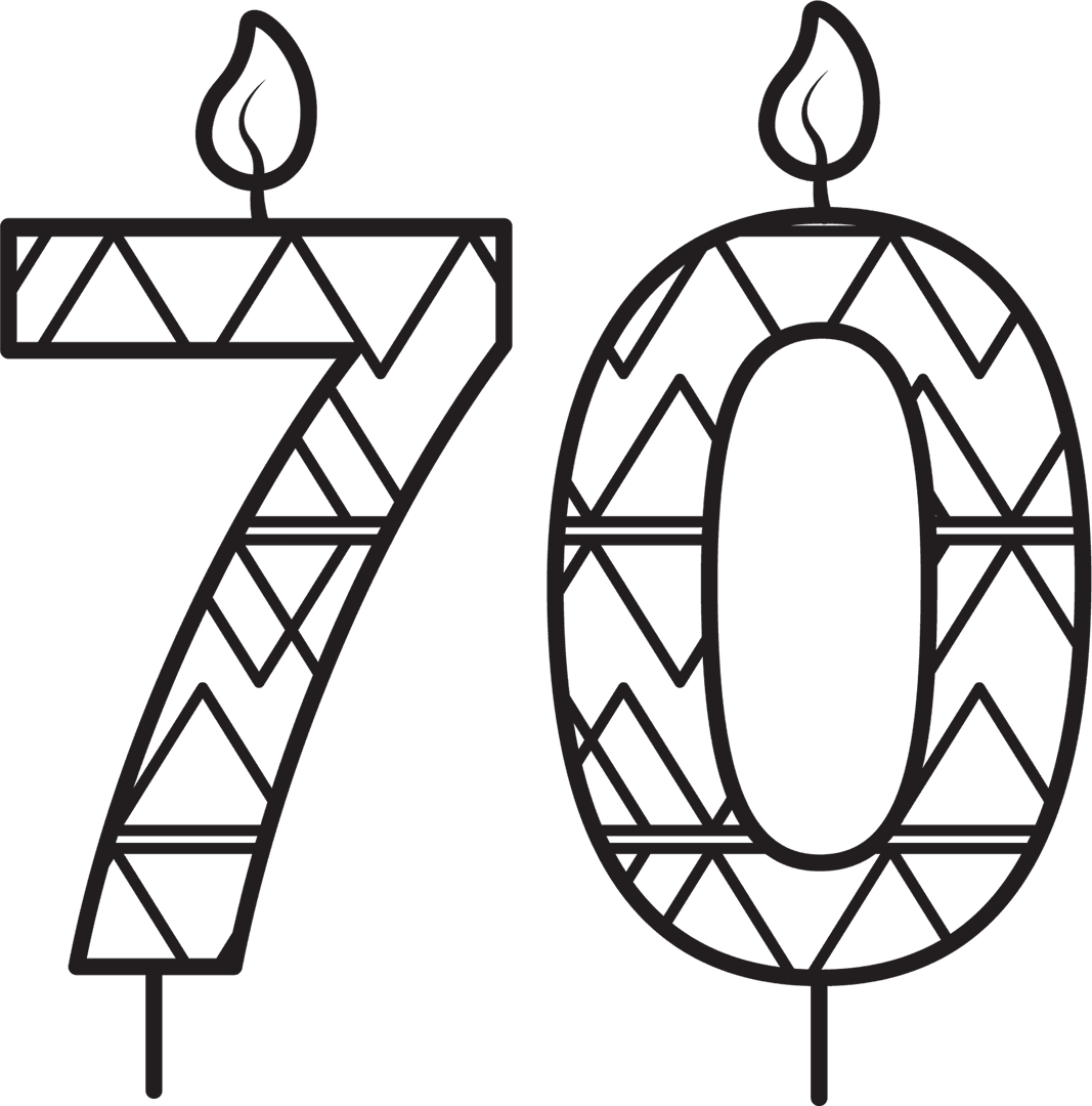 Stylish 70th Birthday Candle Pattern on Transparent Background