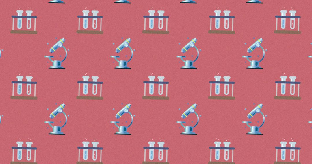 Seamless Pattern of Laboratory Equipment Icons on Pink Background