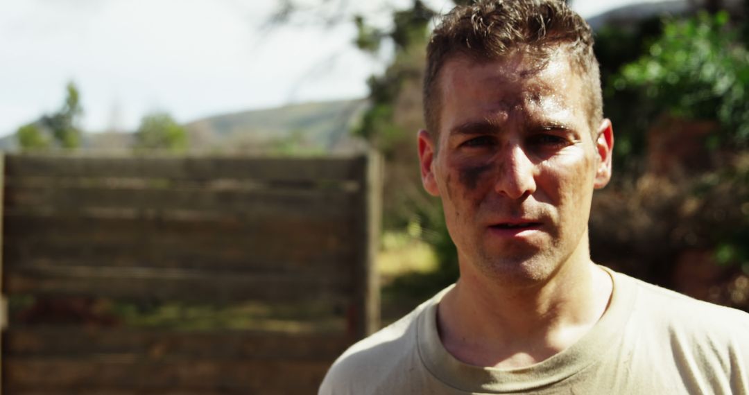 Exhausted Soldier with Camouflage Face in Outdoor Military Training - Free Images, Stock Photos and Pictures on Pikwizard.com