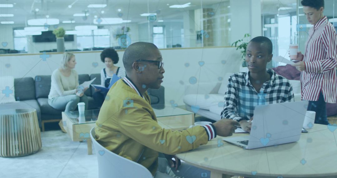 Collaborating in Modern Office with Financial Data Overlay