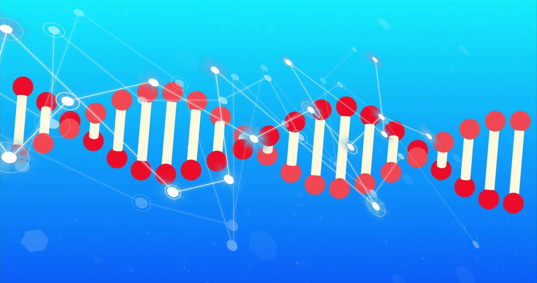 Abstract DNA Strand with Digital Connections in Blue Background