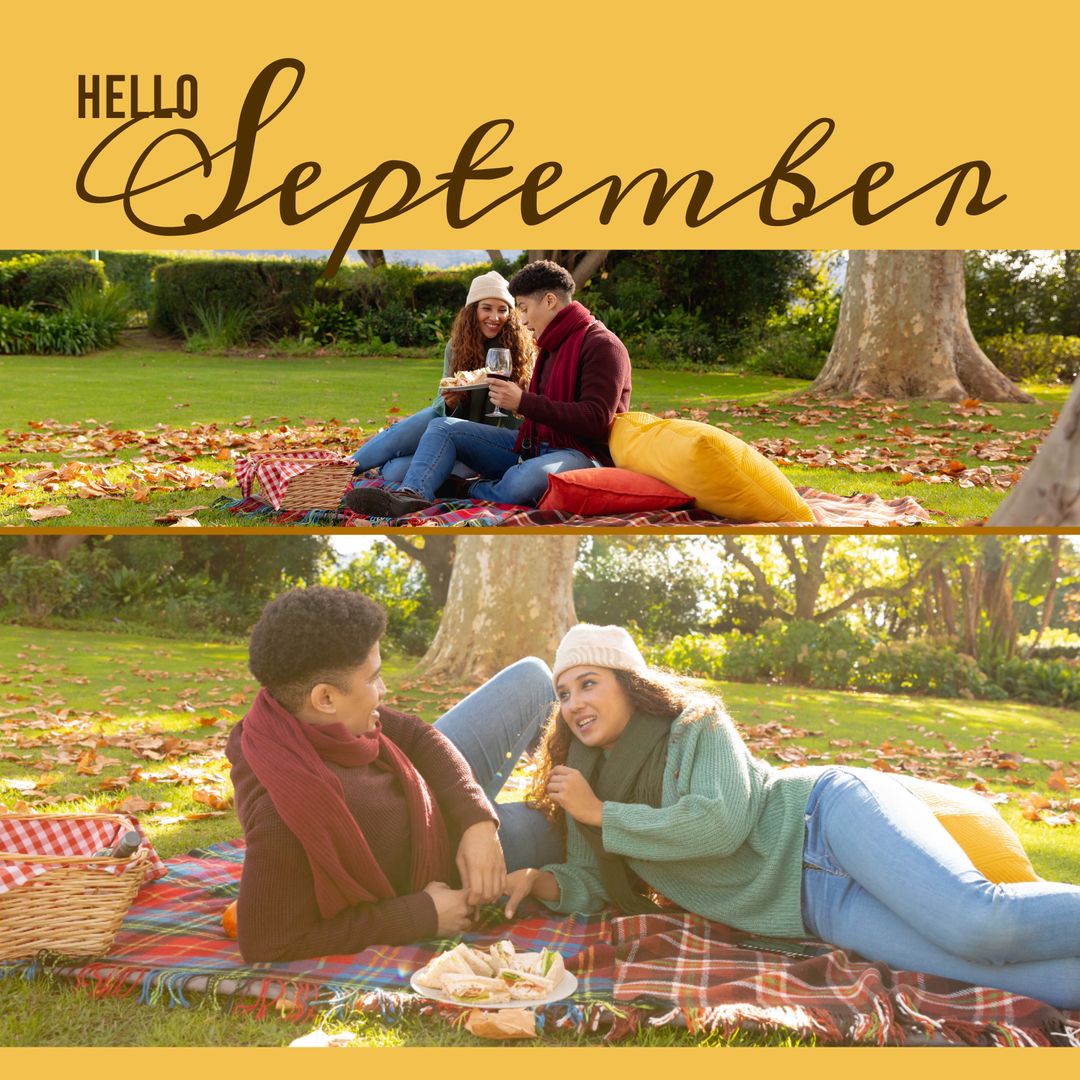 Couple Enjoying Autumn Picnic in Sunny Park