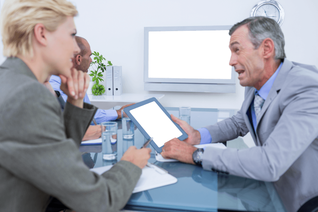 Transparent Meeting in Office with Industry Professionals Collaborating