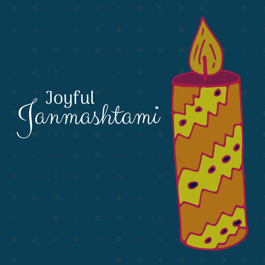 Joyful Janmashtami Greeting with Colorful Candle Illustration