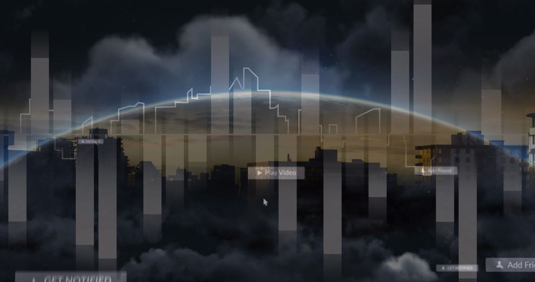 Futuristic Digital Network Interface with Planet and Skyline