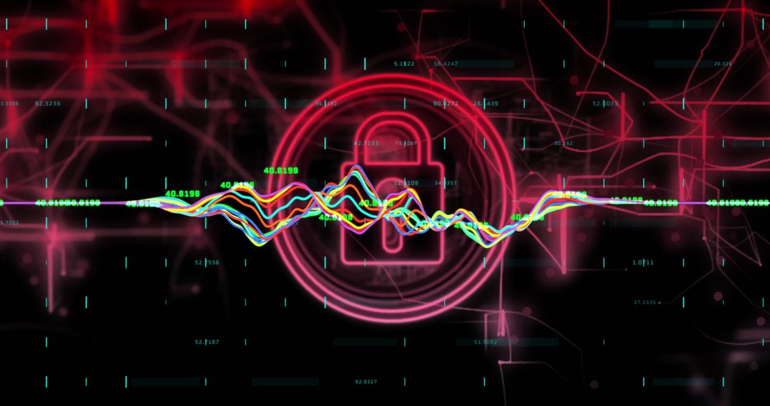 Cybersecurity Concept Padlock with Digital Code Visuals