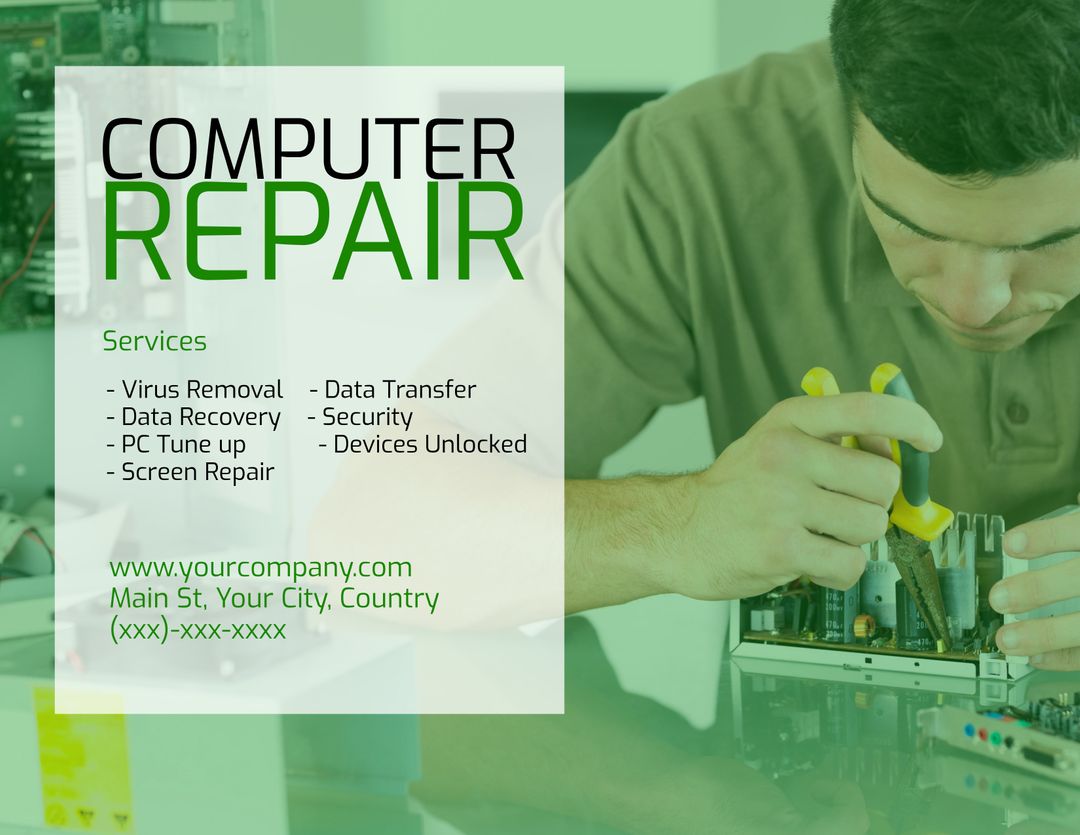 Computer Repair Services Advertisement with Technician Working - Download Free Stock Templates Pikwizard.com