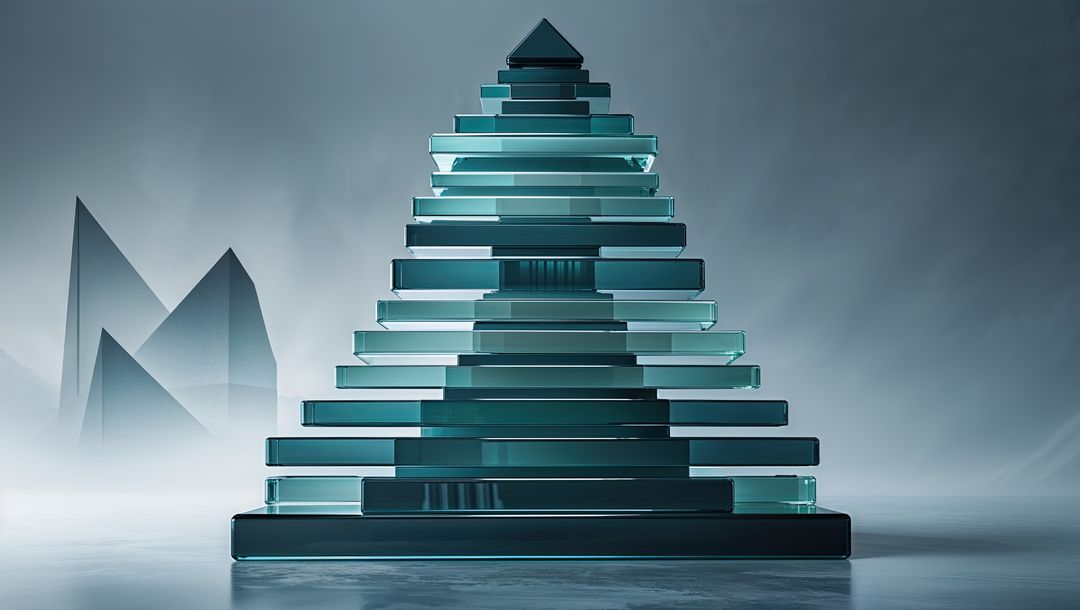 Symmetric Pyramid of Glass in Modern Futuristic Space