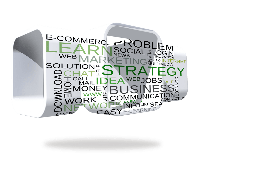 Transparent 3D Business Terms and Buzzwords Display