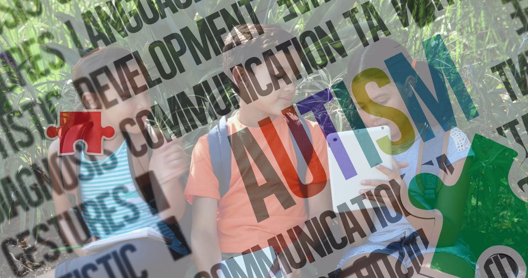 Children Using Electronic Devices Depict autism Support and Awareness Concept