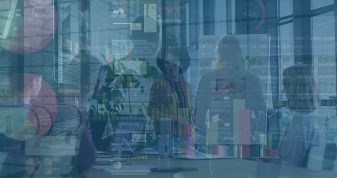 Business Team Collaborating and Reviewing Data in Bright Conference Room