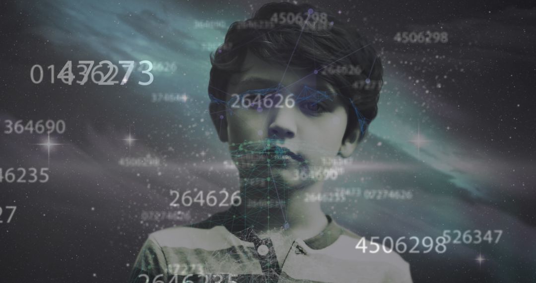Child Immersed in Digital Data Interface with Numbers