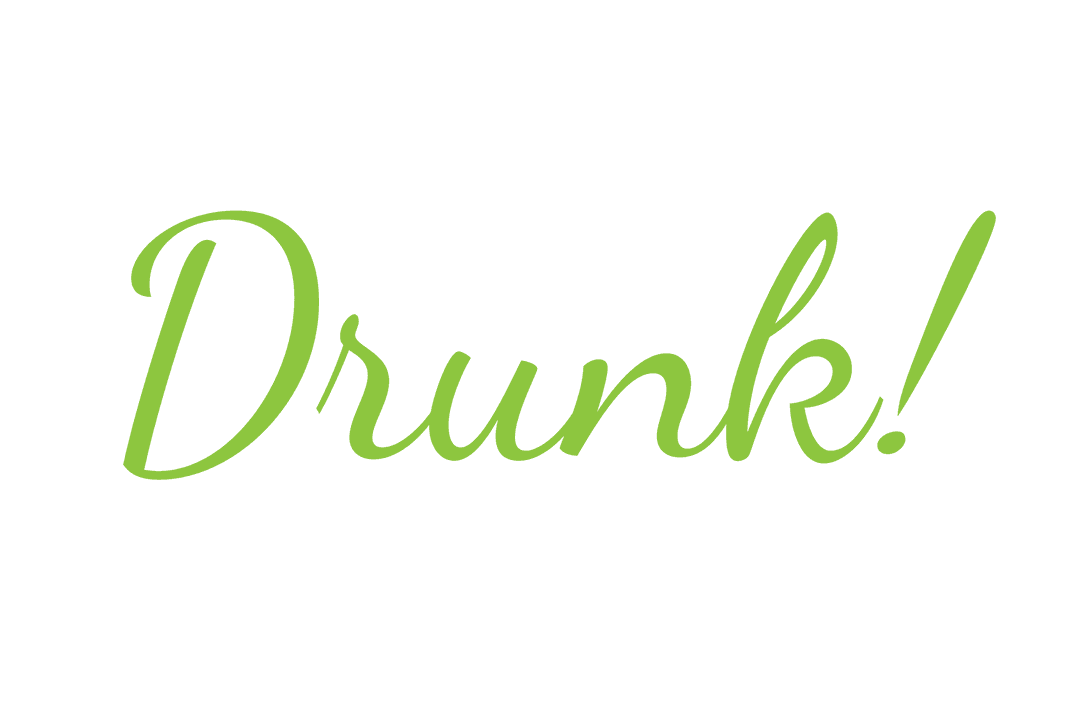 Stylish Text Illustration Drunk in Bold Green on Transparent Background